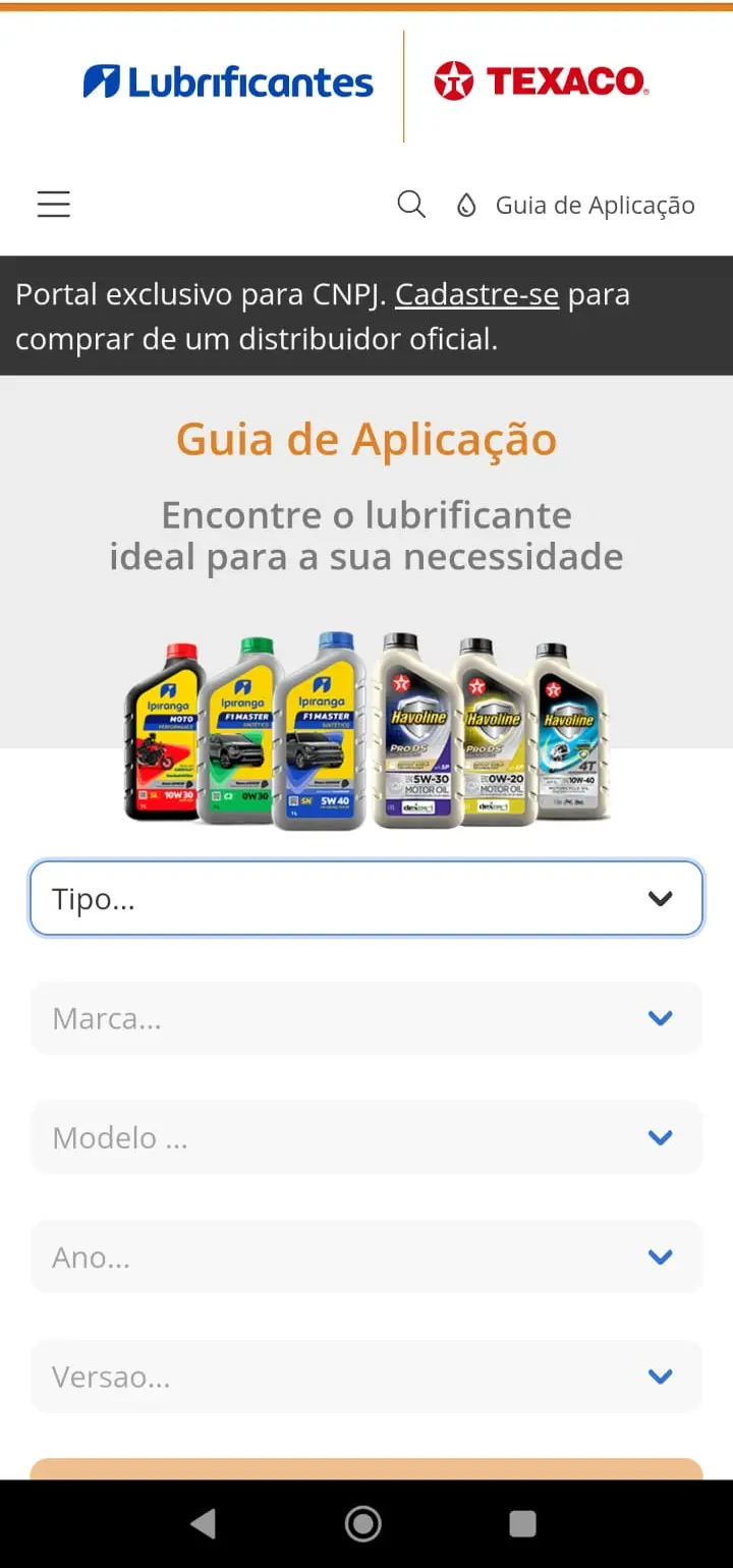 Lubrificantes Ipiranga e Texaco - Guia de Aplicação
